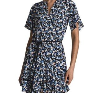 Reiss Floral Blue and Black Women's Dress NWT size 4. ( no belt )